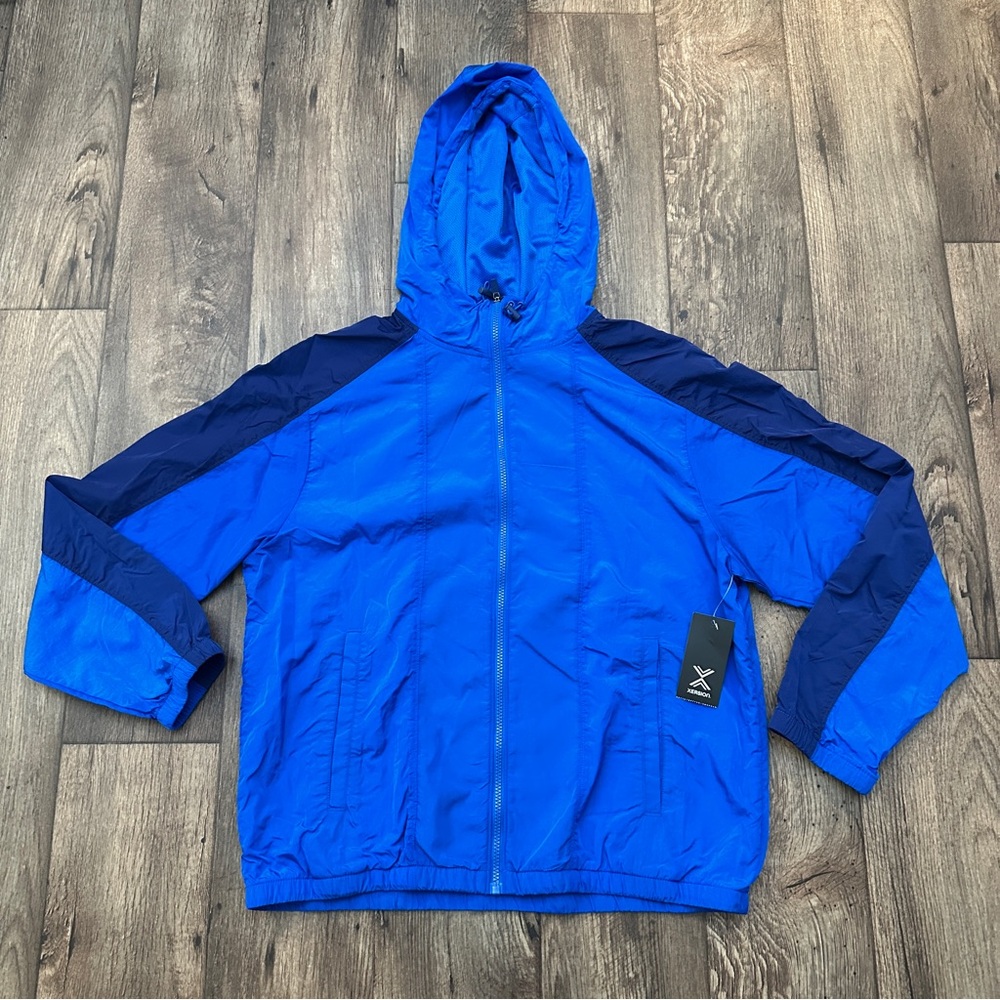 Xersion Nylon Windbreaker Relaxed Hooded Jacket Men’s Size S Blue
